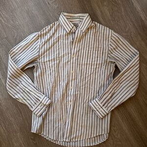 L.L. Bean Men's White and Brown Striped Button Down Shirt